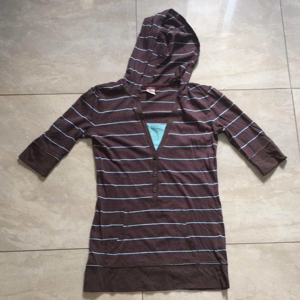 Hooded mock layered striped shirt